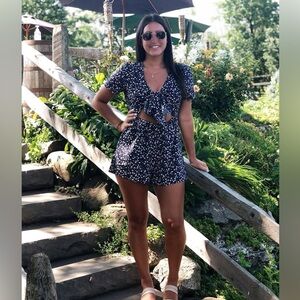 Navy Floral Tie-Front Romper